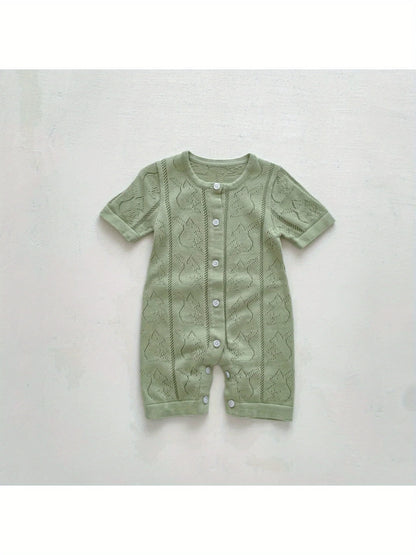 Spring and Autum Korean Style New Girls' Heart Long-Sleeved Jumpsuit Newborn Single-Breasted Cover-Up Crawling Suit Jumpsuit