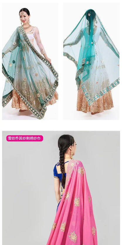 2025 indian traditional sari gauze embroidery exotic style women veil ethnic elegant long shawl women elegant indian shawl s590