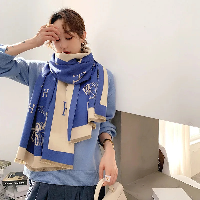 Thickened Cashmere-Like Scarf Women's Versatile Air-Conditioned Room Warmth Fashionable Casual Style All-Season Scarf