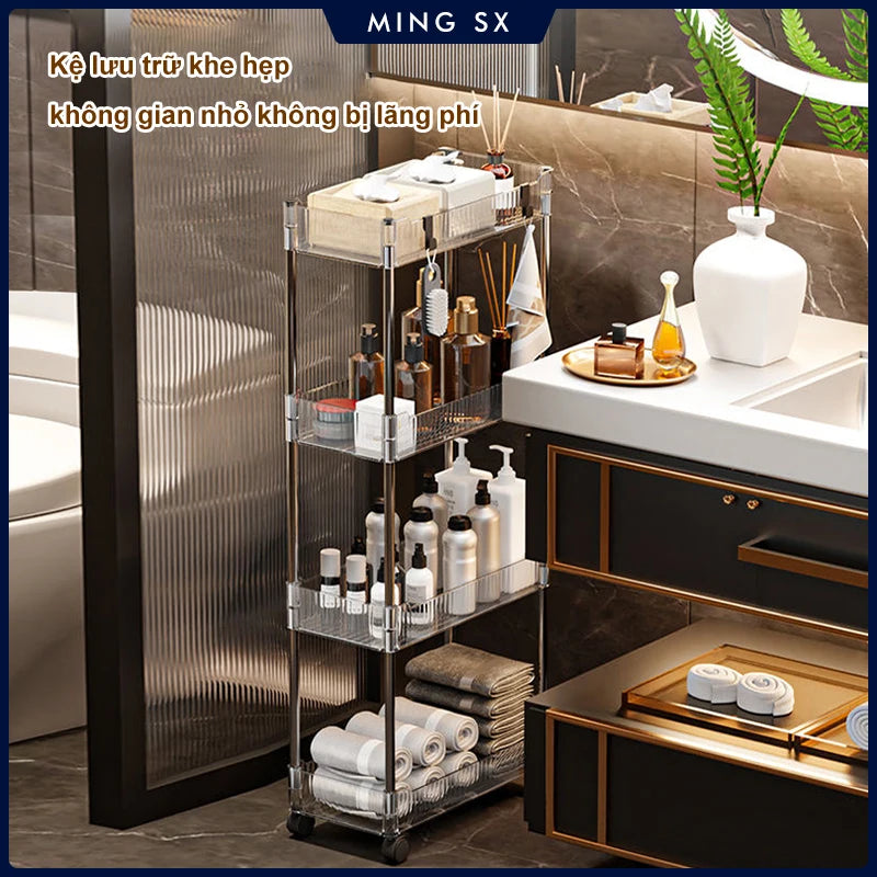 Mobile Storage Rack Trolley Organizer With Wheels Acrylic Narrow Slit Storage Cabinet Bathroom Home Multi-layer Organizer