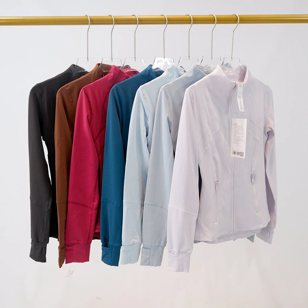 Yoga clothing, slim-fitting women's sports spring jacket, breathable quick-dry sports pure color jacket, female tight-fitting