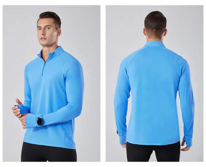 (S-2XL)Quick Dry Running T-shirt Men Zipper Stand Collar Sweatshirt Exercise Traning Fitness Tops Long Sleeve Sport Tee Shirt