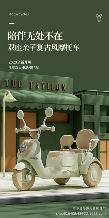 12V 4.5AH Remote Control New Baby's Two-Person Three-Wheel Electric Toy Children's Motorcycle With Double Seat