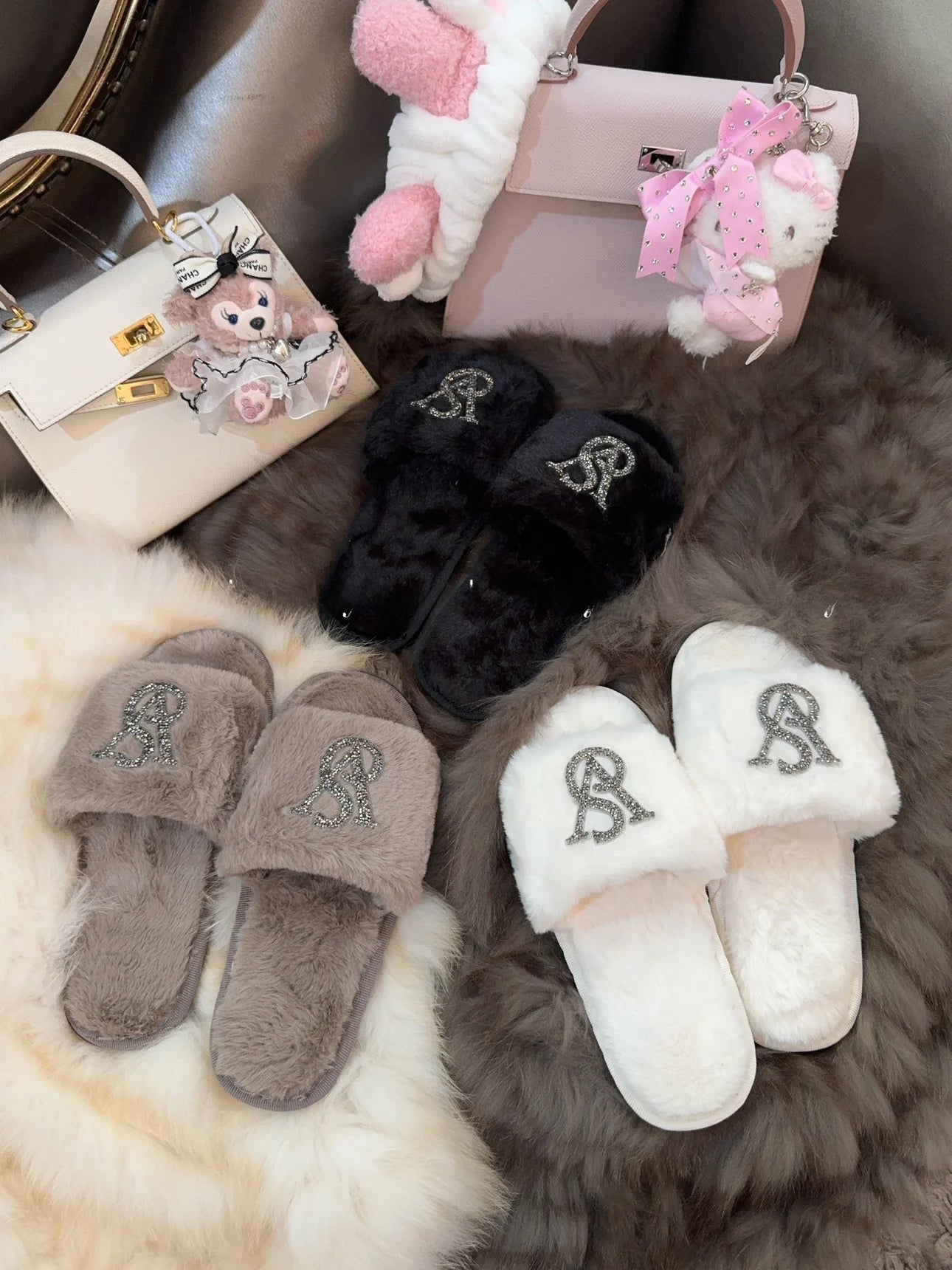 Warm Home Slippers for Women Furry Autumn Winter Indoor Comfortable Soft Material Anti-Slip Sole Versatile Use Cozy Footwear