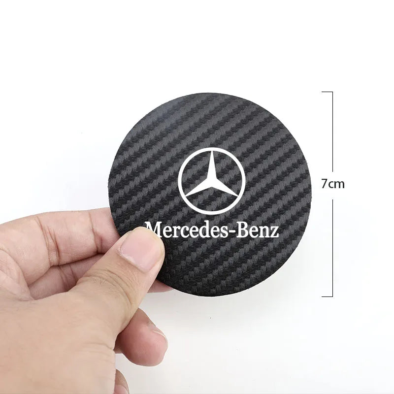 2Pcs Car Emblem Cup Trough Mat Carbon Fiber Leather Cup Pad For Mercedes Benz AMG W177 W176 X166 X167 C257 C218 X253 C118 C117