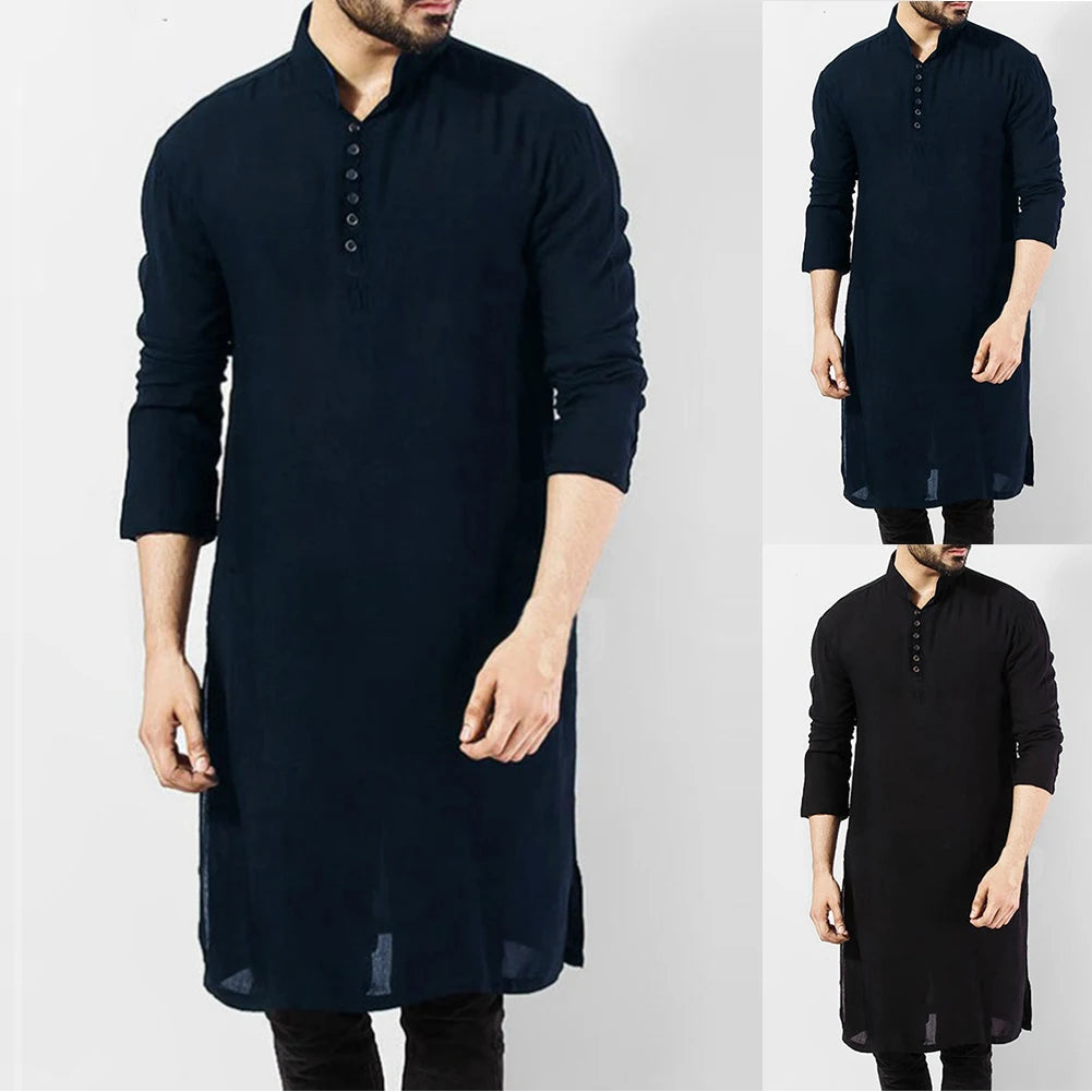 Mens Indian Traditional Kurta Shirt Long Sleeve Ethnic Kaftan Shirt Blouse Tunic Shirts