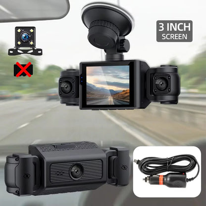 Dash Cam W/ IR Night Vision Loop Recording 3" IPS Screen 360° Rotatable 1080P 4 Camera Front/Rear/Left/Right Cars Driving DVR