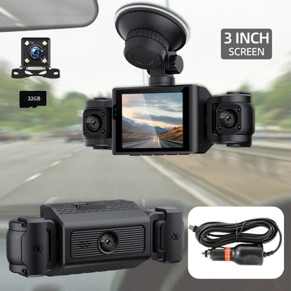 Dash Cam W/ IR Night Vision Loop Recording 3" IPS Screen 360° Rotatable 1080P 4 Camera Front/Rear/Left/Right Cars Driving DVR