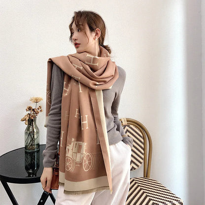 Thickened Cashmere-Like Scarf Women's Versatile Air-Conditioned Room Warmth Fashionable Casual Style All-Season Scarf