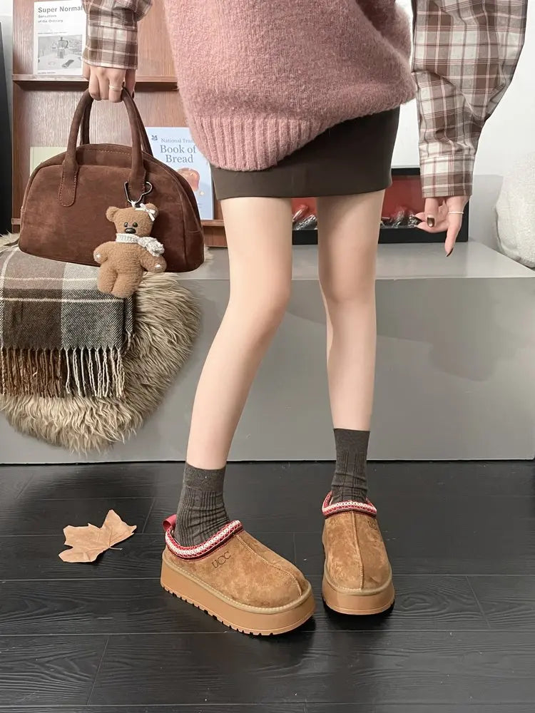 Women's Thi Bot Slip-On Slippers Fce Lined Easy Wear Lazy oes Anti-Slip Comfortable Footwear Faionable Winter Sli...