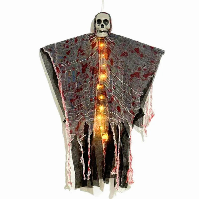 Halloween Party Hanging Skull Skeleton Ghost Ornament Horror Props Haunted House Decorations With Light Outdoor Decorations