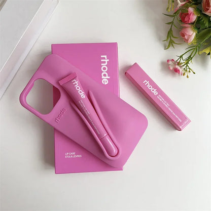 With Box Lipstick Rhode Phone Case for iPhone 16 15 14 13 12 11 Pro Max Plus 16E Makeup Lip Gloss Holder Silicone Back Cover