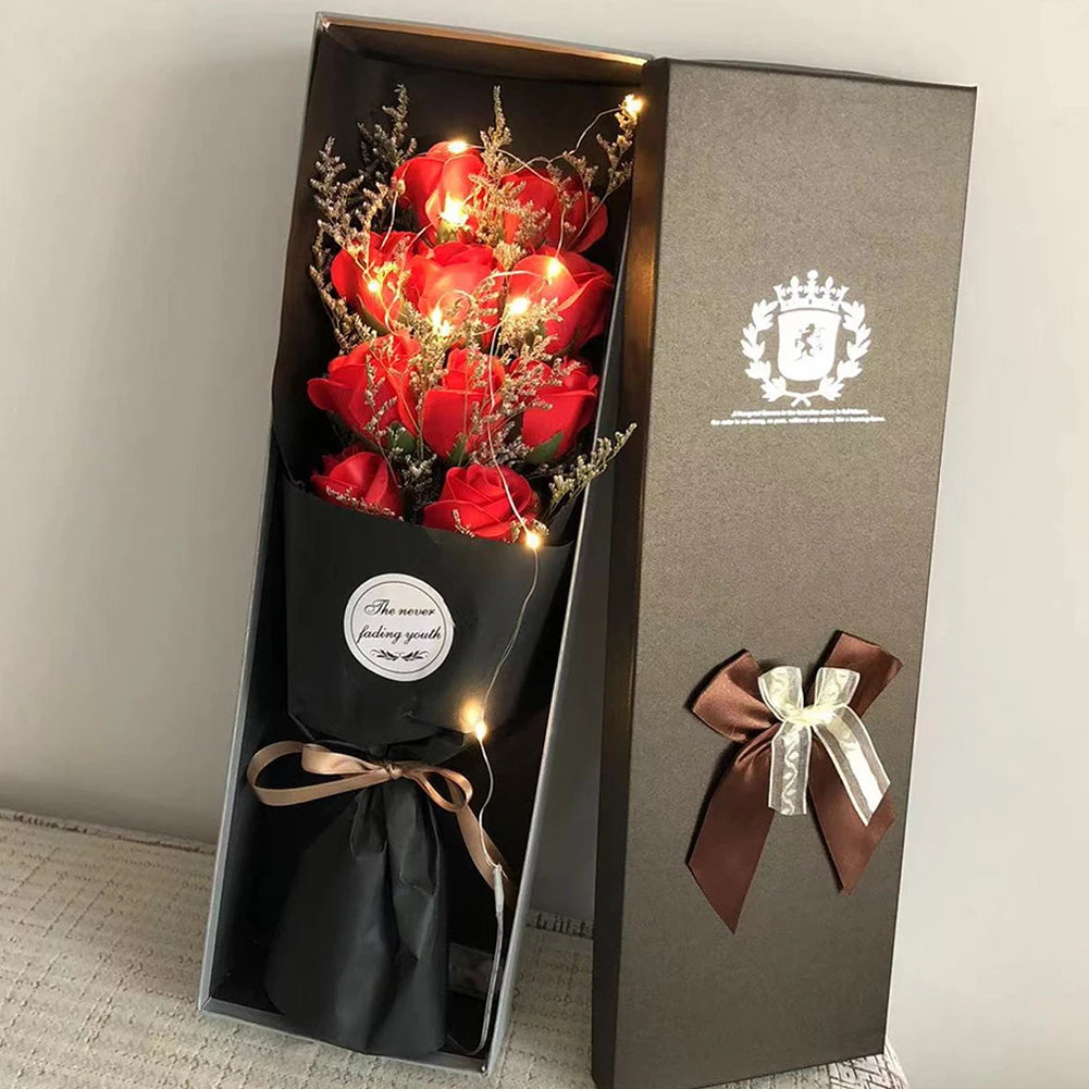 1Pc Creative Valentine's Day Mother's Day Birthday Party Rose Flower Gifts Handmade 11 Rose Soap Bouquet Little Bear Gift Box