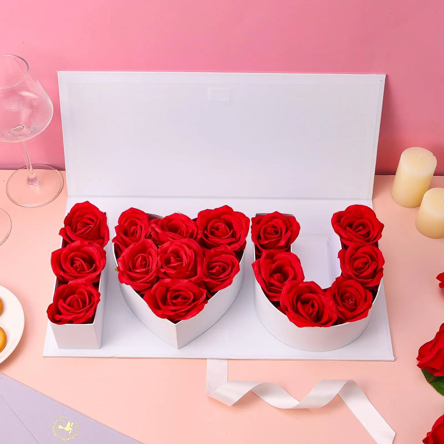16Pcs Forever Rose I Love You Box Eternal Rose Preserved Flowers for Valentine's Day Birthday Gifts for Her Silk Simulated Roses