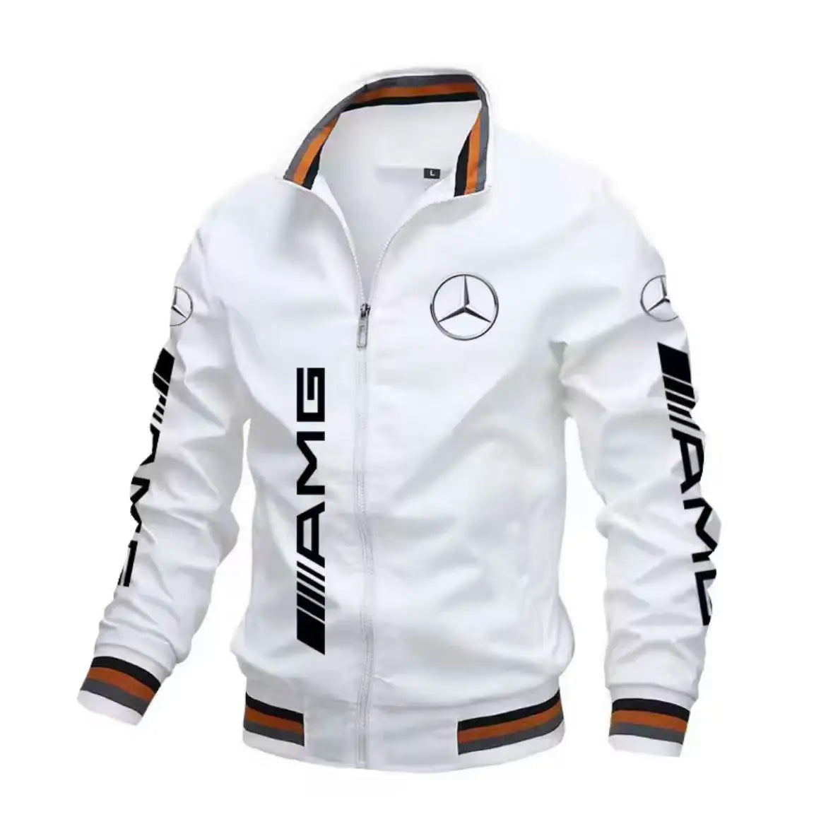 Spring and Autumn Jacket High-Quality Men's Stand Collar Sports Jacket Motorcycle Pilot Print Mercedes-Benz Workwear Motorcycle