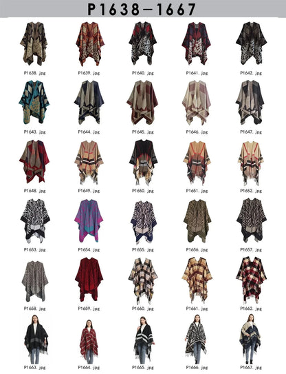 Warmth Women's Open Split Shawl Ethnic Style Geometric Tassel Travel Photography Friendly Winter Wrap Versatile Fashion Accessor