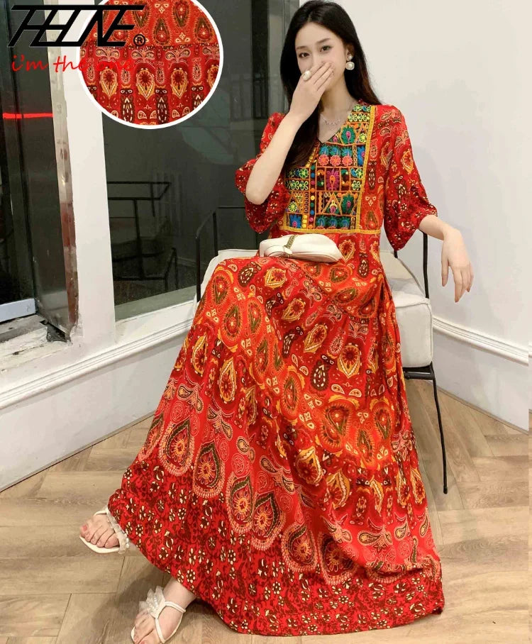 Indian Dress for Women Summer Embroidery Chic Elegant Party Dresses Clothes Vintage Long Maxi Prom Bohemian Beach Robe Vestidos