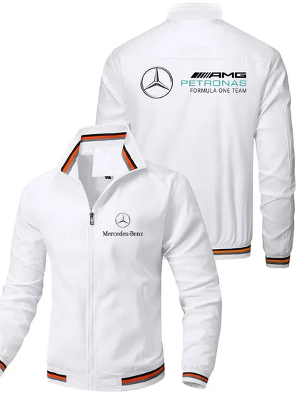 Spring and Autumn Jacket High-Quality Men's Stand Collar Sports Jacket Motorcycle Pilot Print Mercedes-Benz Workwear Motorcycle