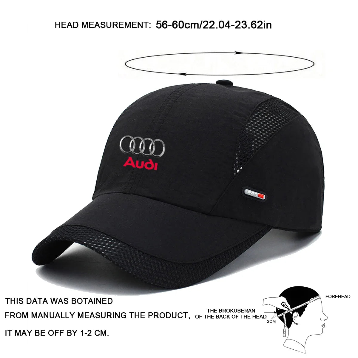 1PC Breathable Mesh Baseball Cap Adjustable Quick-Dry Sports Hat Trucker Cap For Audi Sline A1 A3 A4 A5 A6 A7 A8 Q3 Q5 Q7 TT RS