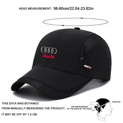 1PC Breathable Mesh Baseball Cap Adjustable Quick-Dry Sports Hat Trucker Cap For Audi Sline A1 A3 A4 A5 A6 A7 A8 Q3 Q5 Q7 TT RS