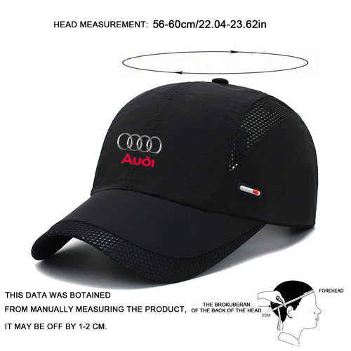 1PC Breathable Mesh Baseball Cap Adjustable Quick-Dry Sports Hat Trucker Cap For Audi Sline A1 A3 A4 A5 A6 A7 A8 Q3 Q5 Q7 TT RS