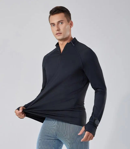 (S-2XL)Quick Dry Running T-shirt Men Zipper Stand Collar Sweatshirt Exercise Traning Fitness Tops Long Sleeve Sport Tee Shirt