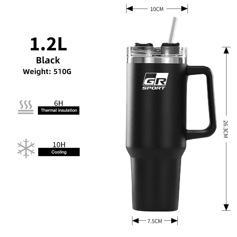 1200ML High Quality Insulated Tumbler with Handle Straw Cup Coffee For Toyota Gazoo Racing TRD CROWN Corolla Yaris Chr
