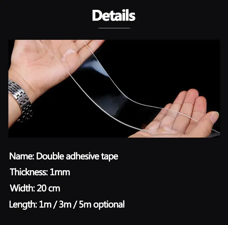 Waterproof Double Side Tape Transparent Adhesive Tape 1M/3M/5M Home Tapes Stationery Office Supplies