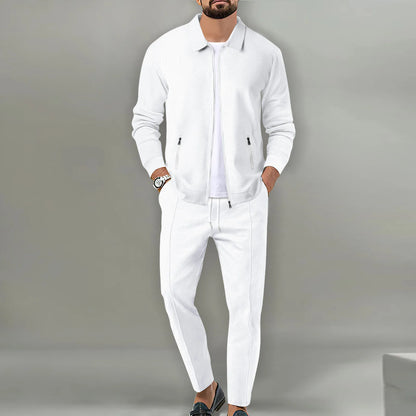 Autumnwinter men's casual blazer set new fashion Waffle baseball suit round neck pocket zipper long sleeve trousers two-piece se