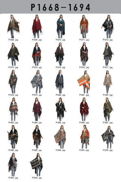 Warmth Women's Open Split Shawl Ethnic Style Geometric Tassel Travel Photography Friendly Winter Wrap Versatile Fashion Accessor