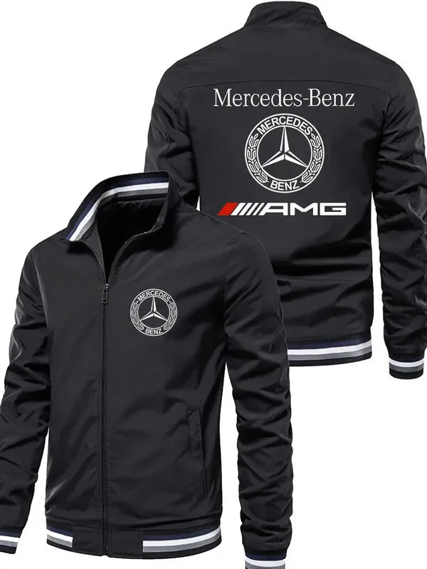 Spring and Autumn Jacket High-Quality Men's Stand Collar Sports Jacket Motorcycle Pilot Print Mercedes-Benz Workwear Motorcycle