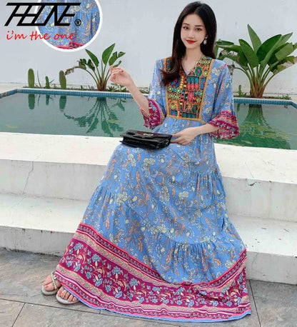 Indian Dress for Women Summer Embroidery Chic Elegant Party Dresses Clothes Vintage Long Maxi Prom Bohemian Beach Robe Vestidos