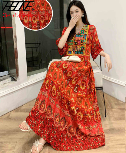 Indian Dress for Women Summer Embroidery Chic Elegant Party Dresses Clothes Vintage Long Maxi Prom Bohemian Beach Robe Vestidos