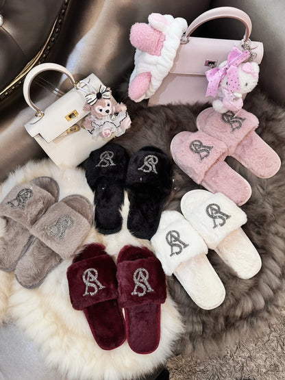 Warm Home Slippers for Women Furry Autumn Winter Indoor Comfortable Soft Material Anti-Slip Sole Versatile Use Cozy Footwear