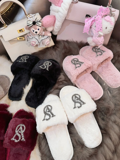 Warm Home Slippers for Women Furry Autumn Winter Indoor Comfortable Soft Material Anti-Slip Sole Versatile Use Cozy Footwear