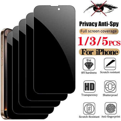 1/3/5 PCS Anti Spy Tempered Glass For iPhone 17 16 15 Pro Max Privacy Screen Protector iPhone 16 Front Film iPhone 15 14 Plus verre trempe iphone 17 16e 14 13 12 11 Privacy Film