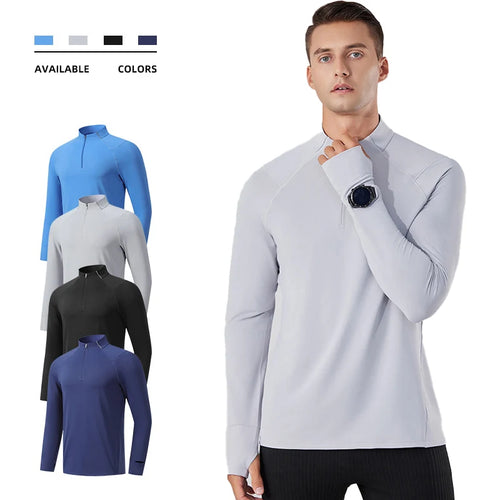 (S-2XL)Quick Dry Running T-shirt Men Zipper Stand Collar Sweatshirt Exercise Traning Fitness Tops Long Sleeve Sport Tee Shirt
