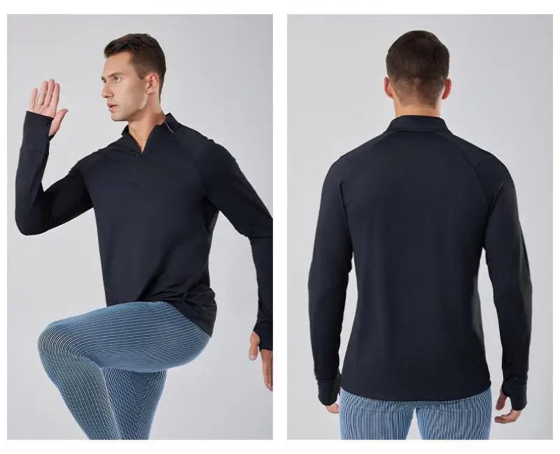 (S-2XL)Quick Dry Running T-shirt Men Zipper Stand Collar Sweatshirt Exercise Traning Fitness Tops Long Sleeve Sport Tee Shirt