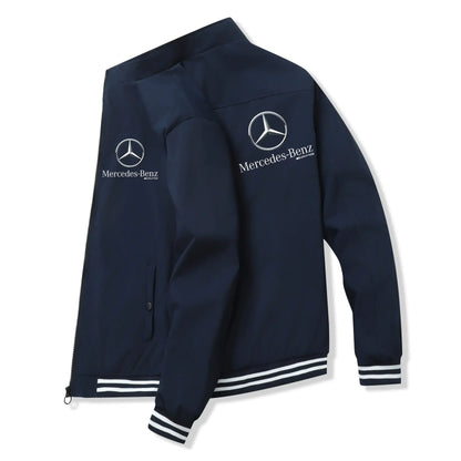 Spring and Autumn Jacket High-Quality Men's Stand Collar Sports Jacket Motorcycle Pilot Print Mercedes-Benz Workwear Motorcycle