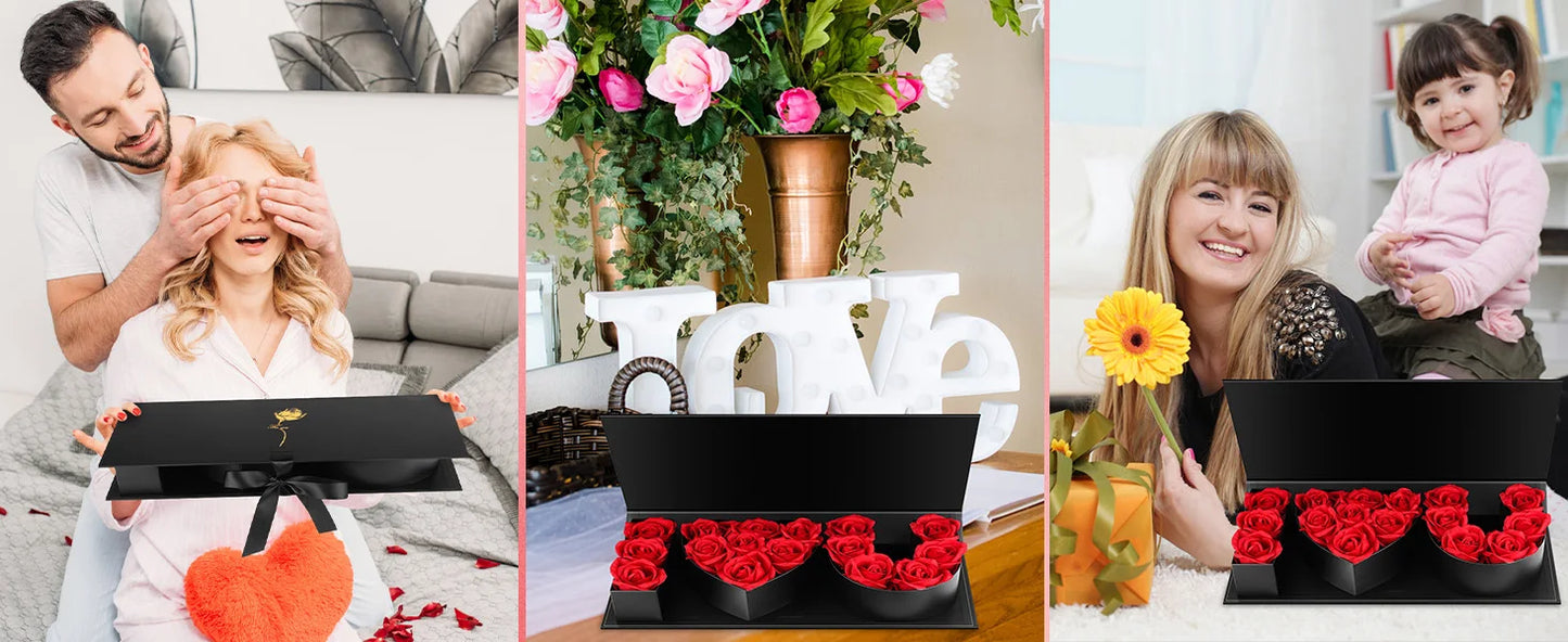 16Pcs Forever Rose I Love You Box Eternal Rose Preserved Flowers for Valentine's Day Birthday Gifts for Her Silk Simulated Roses