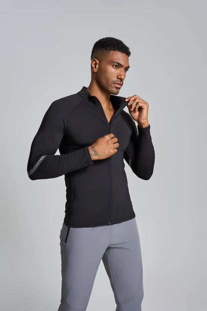 Winter Mens Running Jackets Long Sleeve Full Zipper Training Shirts Workout Sports Sweatershirt Sportswear Elastic Reflective