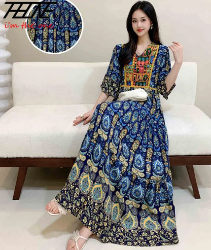 Indian Dress for Women Summer Embroidery Chic Elegant Party Dresses Clothes Vintage Long Maxi Prom Bohemian Beach Robe Vestidos