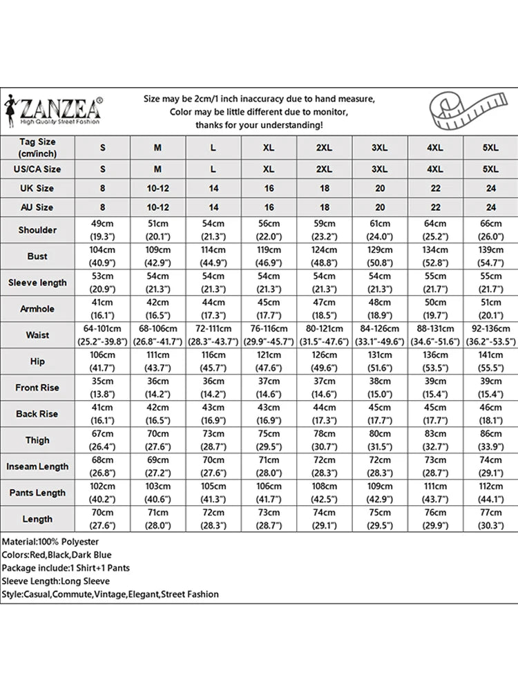 ZANZEA Vintage Women Two-piece Outfits 2025 Fashion Pant Sets Casual Loose Long Sleeve Shirts Elastic Waist Pants Autumn 2PCS