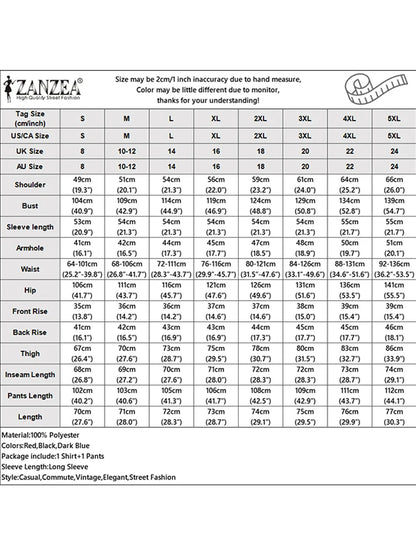 ZANZEA Vintage Women Two-piece Outfits 2025 Fashion Pant Sets Casual Loose Long Sleeve Shirts Elastic Waist Pants Autumn 2PCS