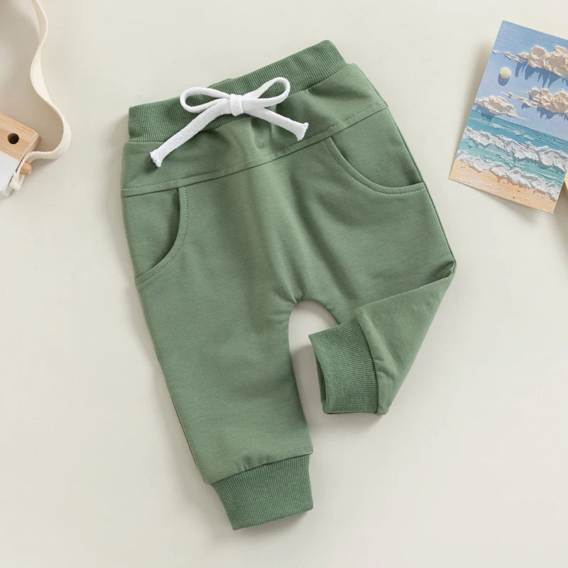2022-12-12 Lioraitiin 0-3Years Toddler Baby Boys Sweatpants Elastic Waist Drawstring Solid Fall Trousers Pockets Casual Clothes