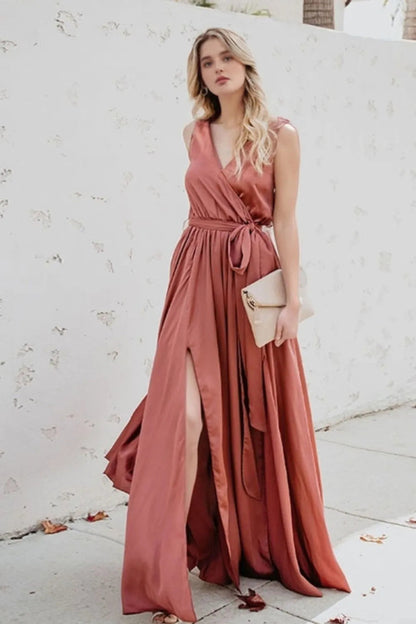 Surplice Tie Waist Maxi Dress