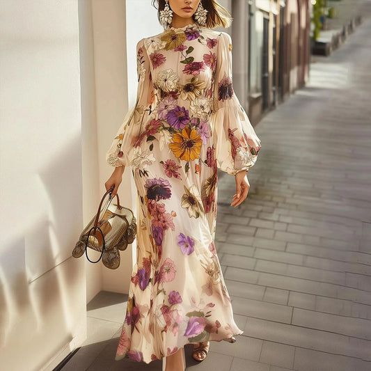 White French Gentle High-grade Printing Dress