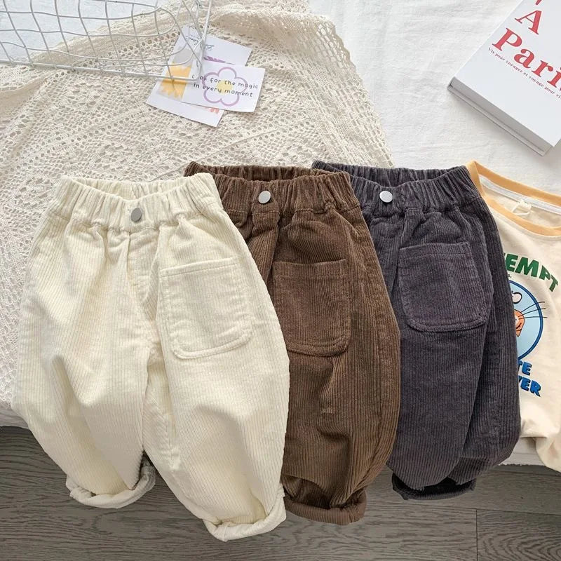 Fashion children's clothing Autumn Winter Kids solid color Corduroy pants Boys soft loose Trousers Girls all-match casual pants