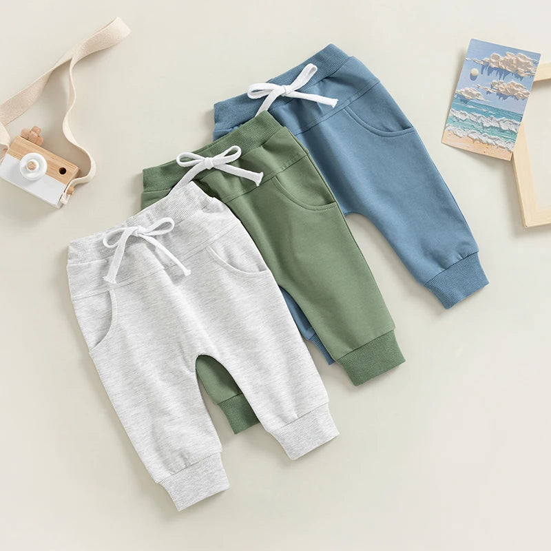 2022-12-12 Lioraitiin 0-3Years Toddler Baby Boys Sweatpants Elastic Waist Drawstring Solid Fall Trousers Pockets Casual Clothes