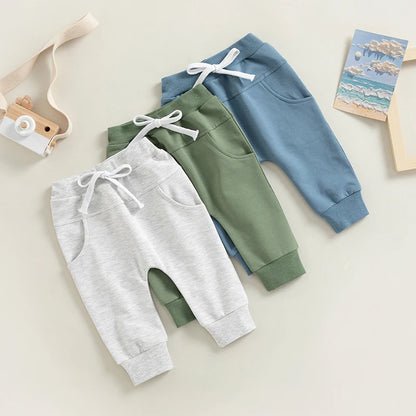 2022-12-12 Lioraitiin 0-3Years Toddler Baby Boys Sweatpants Elastic Waist Drawstring Solid Fall Trousers Pockets Casual Clothes
